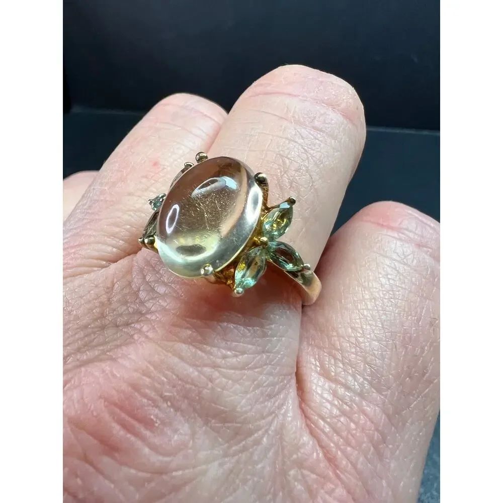 Champagne Quartz & Apatite Vermeil Ring Size 9
